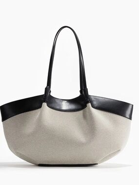 Classic Black & Cream herringbone Canvas Tote Bag! Beautiful! H&M !